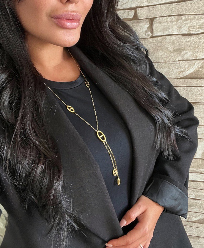 Collier Élégance Dorée — pendentif ovale en acier inoxydable